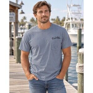 Salt Life Men’s Medium Blue Gray Dive Flag Skull Pocket T-Shirt Cotton